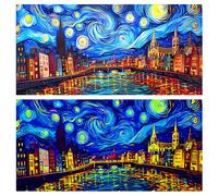 Dtekoj Fondo de acuario de luz negra de Vincent Van Gogh de 76 x 30.5 cm, con luz negra, fondo de pecera UV, pintura al óleo, fondo de terrario con 10 cintas EVA de doble cara