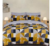 DTEX HOMES Juego de funda de edredón reversible 100% algodón, estampado geométrico, mostaza y gris, tamaño King