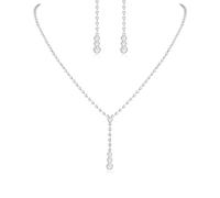 Dtexhif Juego de joyas de plata para mujer, gargantilla y aretes de diamantes de imitación, joyería formal para novia, dama de honor, accesorios de boda, Large, Latón, No es una piedra preciosa