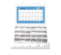 DTGN Kit De Tornillos Mini Phillips Cabeza Chata Micro Tornillos Autorroscantes, Acero Al Carbono Niquelado, Plateado (Tamaño: M1.2x3-M2x12-1200pcs + 1 Pinzas De Codo)
