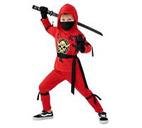 Dtiaagto Disfraz de ninja rojo con capucha, pantalones, cintas y juguete, espada para niños, Halloween, cosplay, fiesta de 2 a 4 años