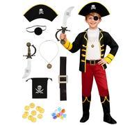 Dtiaagto Disfraz pirata para niños, disfraz pirata para niños, disfraz de pirata, disfraz de carnaval negro, 5-7 años