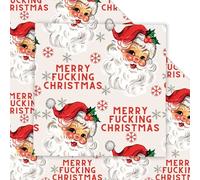 Dtiafu Divertido papel de regalo de Navidad, papel de regalo vintage de Papá Noel con palabras de Navidad Merry Fxxking para mujeres, hombres, adultos, marido, esposa, vacaciones (6 hojas)