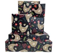 Dtiafu Papel de regalo de pollo para Navidad, divertido envoltorio de regalo con palabras de Feliz Clucking de Navidad, 20 x 28 pulgadas por hoja (6 hojas)
