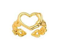 Dtja Anillo abierto de corazón hueco para mujeres y niñas, chapado en oro plateado, bonito anillo de compromiso de boda, ajustable, ajuste cómodo, joyería de aniversario, vacaciones, regalo, talla 6