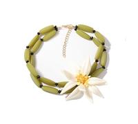 Dtja Gargantilla con colgante de bambú de flor grande para mujer, cadena única de flores blancas verdes, ajustable, creativa, declaración tropical, joyería de vacaciones