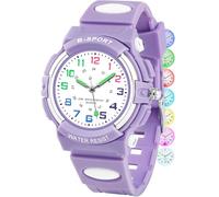 DTKID Reloj de pulsera para niños y niñas, resistente al agua, correa de goma suave, esfera fácil de leer, lecciones de tiempo, reloj de pulsera para niños de 5 a 18 años, 002-morado lavanda, Deporte