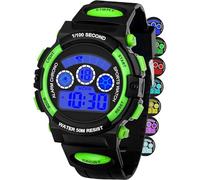 DTKID Reloj Digital Niño LED Multicolor, Reloj Niño con Alarma, Cronómetro, Fecha, Resistente al Agua para Deportes Actividades al Aire Libre para Niños Niñas y Adolescentes (Negro Verdoso)