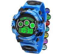 DTKID Reloj Digital Niño LED Multicolor, Reloj Niño con Alarma, Cronómetro, Fecha, Resistente al Agua para Deportes Actividades al Aire Libre para Niños Niñas y Adolescentes (Camuflaje Azul)