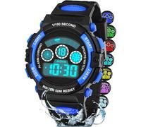 DTKID Reloj Niño, 7 Colores Reloj Digital Niño Niña 3 ATM Impermeable Deportes al Aire Libre Relojes Infantil con Temporizador, Alarma, Calendario (Negro Azulado)