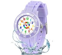 DTKID Reloj para Niños y Niñas, Reloj Infantil Resistencia al Agua 3ATM, Modo 12/24 Horas, Apto para Niños de 4 a 15 Años, Correa de Silicona (Morado Claro)