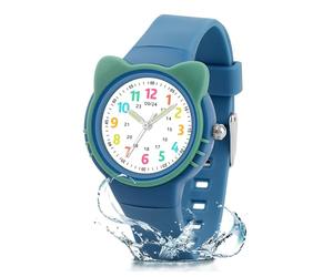 DTKID Reloj para Niños y Niñas, Reloj Infantil Resistencia al Agua 3ATM, Modo 12/24 Horas, Apto para Niños de 4 a 15 Años, Correa Suave (Azul Verdoso)
