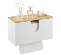 DTLLCZP Dispensador de toallas de papel de bambú - Soporte para toallas de papel con montaje en pared o mesa, 27,5 x 16 x 13 cm, para toallas C/Z/V y H2 con tapa magnética que sirve de estante -Blanco