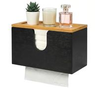 DTLLCZP Dispensador de toallas de papel de bambú - Soporte para toallas de papel con montaje en pared o mesa, 27,5 x 16 x 13 cm, para toallas C/Z/V y H2 con tapa magnética que sirve de estante - Negro