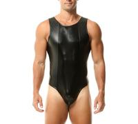 DTODWW Maillot Moldeador de Cuero Falso para Hombres, Maillot de Lucha de Ajuste Slim con Brillo, Prenda Moldeadora de Cuerpo Entero, Chaleco Sin Mangas, Camiseta Interior Sin Costuras Mono