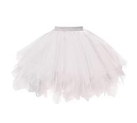 DTOHMOM Damen Tutu Klassisch Rock, Ballett Tüllrock Petticoat Unterrock, Kurzkleid Tütü Röcke, 50er Vintage Ballet Elastisch Tanzrock Tanzkleid Ballkleid Kurz Retro Party (blanc)