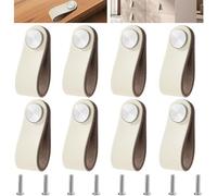 Dtoterul 8 Piezas Tiradores Cuero para Muebles Crema, Manija Del Gabinete de Cuero, Pomos de Piel para Armarios, Pomos Tiradores Cuero con Tornillos