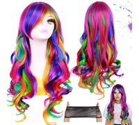 Dtoterul Peluca de Carnaval Colores, Pelucas de Colores Largas, Peluca Larga de Arcoiris para Mujer, Multicolor, Con Gorro de Peluca, 28 Pulgadas, Adecuado para Uso Diario, Cosplay, Halloween