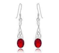 DTPsilver® Pendientes Colgantes de Plata 925 con Gancho - Nudo de la Trinidad Celta - Colección Celta - Rojo Rubí