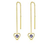 DTPsilver® Pendientes con Cadena y colgante - Corazón con 3 mm Cristal Swarovski® Elements - Plata de Ley 925 Plateado en Oro Amarillo - Longitud 68 mm - Color: Tanzanita