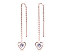 DTPsilver® Pendientes con Cadena y colgante - Corazón con 3 mm Cristal Swarovski® Elements - Plata de Ley 925 Plateado en Oro Rosa - Longitud 68 mm