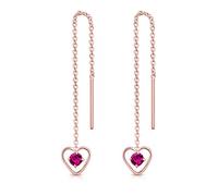 DTPsilver® Pendientes con Cadena y colgante - Corazón con 3 mm Cristal Swarovski® Elements - Plata de Ley 925 Plateado en Oro Rosa - Longitud 68 mm - Color: Fucsia