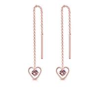 DTPsilver® Pendientes con Cadena y colgante - Corazón con 3 mm Cristal Swarovski® Elements - Plata de Ley 925 Plateado en Oro Rosa - Longitud 68 mm - Color: Rosa Claro