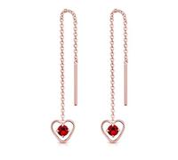 DTPsilver® Pendientes con Cadena y colgante - Corazón con 3 mm Cristal Swarovski® Elements - Plata de Ley 925 Plateado en Oro Rosa - Longitud 68 mm - Color: Siam Rojo