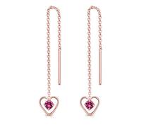 DTPsilver® Pendientes con Cadena y colgante - Corazón con 3 mm Cristal Swarovski® Elements - Plata de Ley 925 Plateado en Oro Rosa - Longitud 68 mm - Color: Rosa