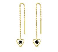 DTPsilver® Pendientes con Cadena y colgante - Corazón con 3 mm Cristal Swarovski® Elements - Plata de Ley 925 Plateado en Oro Amarillo - Longitud 68 mm - Color: Negro