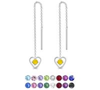 DTPsilver® Pendientes con Cadena y colgante - Corazón con 3 mm Cristal Swarovski® Elements - Plata de Ley 925 - Longitud 68 mm