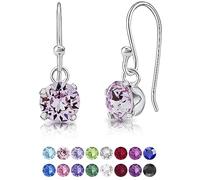 DTPsilver® Pendientes Mujer de Colores - Pendientes Plata de Ley 925 con Cristal Swarovski® 6 mm - Pendientes Pequeños Plata - Pendientes Violeta