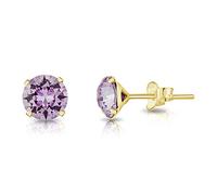 DTPsilver® Pendientes Pequeños Mujer - Pendientes Mujer Plata de Ley 925 Chapados Oro Amarillo con Cristales Swarovski® Elements - Pendientes Oro - Diámetro: 6 mm - Pendientes Violeta