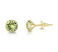 DTPsilver® Pendientes Pequeños Oro - Pendientes Mujer Plata de Ley 925 Chapados Oro Amarillo con Cristales Swarovski® Elements - Pendientes Oro - Diámetro: 6 mm - Pendientes Peridoto