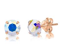 DTPsilver® Pendientes Pequeños Oro Rosa - Pendientes Mujer Plata de Ley 925 Chapados Oro Rosa con Cristales Swarovski® 6 mm - Pendientes Mujer Oro Rosa - Aretes Oro Rosa - Pendientes Auroras Boreales