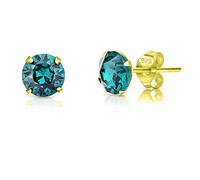 DTPsilver® Pendientes Pequeños - Pendientes Mujer Plata de Ley 925 Chapados en Oro Amarillo con Cristales Swarovski® Elements - Pendientes Oro - Diámetro: 6 mm - Pendientes Verde Esmeralda