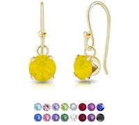 DTPsilver® Pendientes Pequeños Plata de Ley 925 Chapados en Oro Amarillo con Cristal Swarovski® 6 mm - Pendientes Dorados Mujer - Pendientes Ópalo