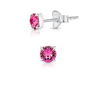 DTPsilver® Semental Pendientes/Aretes Cuadrados de Plata de Ley 925 con Cristales Swarovski® Elements Minúsculos Redondos - Diámetro: 4 mm - Color: Rosa