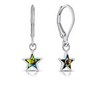 DTPsilver® Semental Pendientes/Aretes de Plata de Ley 925 - Cierre de Palanca - Cristal Swarovski® Elements - Forma de Estrella - Diámetro: 7 mm - Vitrail Medium