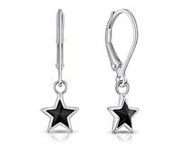 DTPsilver® Semental Pendientes/Aretes de Plata de Ley 925 - Cierre de Palanca - Cristal Swarovski® Elements - Forma de Estrella - Diámetro: 7 mm - Negro