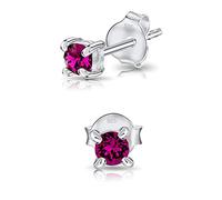 DTPsilver® Semental Pendientes/Aretes de Plata de Ley 925 con Cristal Swarovski® Elements Minúsculo Redondo - Diámetro: 3 mm - Color: Fucsia