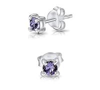 DTPsilver - Semental Pendientes/Aretes de Plata de Ley 925 con Cristal Swarovski® Elements Minúsculo Redondo - Diámetro: 3 mm - Color: Tanzanita