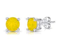 DTPsilver - Semental Pendientes/Aretes de Plata de Ley 925 con Cristal Swarovski® Elements Minúsculo Redondo - Diámetro: 6 mm - Color: Ópalo Amarillo