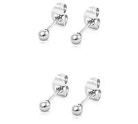 DTPsilver Set de 2 Pares - Set de Pendientes Bola Plata Mujer - Pendientes Bolitas Pequeñas - Pendientes Mujer Pequeños Plata de Ley 925 - Diámetro Bola 3 mm