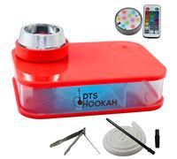 DTS HOOKAH | Kit Cachimba Completo BOX en Acrílico con LED y Control Remoto | Cazoleta de Sabor, Manguera de Silicona de Alta Calidad y Sistema de Calentamiento para Carbón Natural (Red)