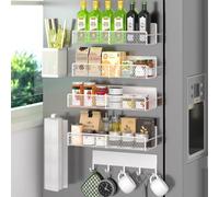 DTUQYX Paquete de 7 especieros de metal para refrigerador, organizador móvil con perchero, soporte para toallas de papel, fuerte almacenamiento magnético