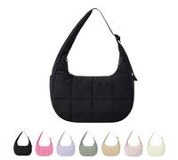 DTVKTZ Bloomr Bag, Small Puffer Crescent Shoulder Bag for Women, Adjustable Shoulder Strap,Nylon Quilted Shoulder Hobo Purses (Black)