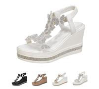 DTVKTZ Women's High Heel Wedge Sandals Platform Fashionable Butterfly Transparent Elastic Strap Sandals Thick Soled T Strap Thongs Shoes Boho Summer Beach (White,37)