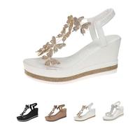 DTVKTZ Women's High Heel Wedge Sandals Platform Fashionable Butterfly Transparent Elastic Strap Sandals Thick Soled T Strap Thongs Shoes Boho Summer Beach (Platinum,37)