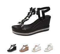 DTVKTZ Women's High Heel Wedge Sandals Platform Fashionable Butterfly Transparent Elastic Strap Sandals Thick Soled T Strap Thongs Shoes Boho Summer Beach (Black,38)